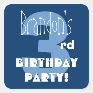 3. Geburtstag Individuelle Name Navy und Baby Blue Quadratischer Aufkleber
