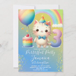 3. Geburtstag Kitten Rainbow Party Einladung