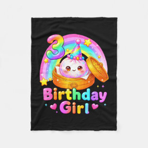 3. Geburtstag Mädchen Dumpling Kawaii Pastell Anim Fleecedecke