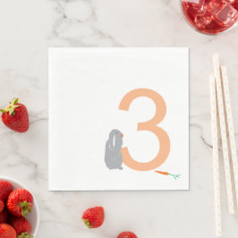 3. Geburtstag Modernes Grau Bunny Party Napkins Serviette