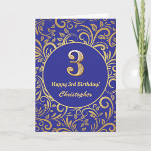 3. Geburtstag Navy Blue and Gold Floral Muster Karte