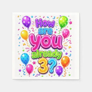 3. Geburtstag Neonballons und Konfetti Serviette