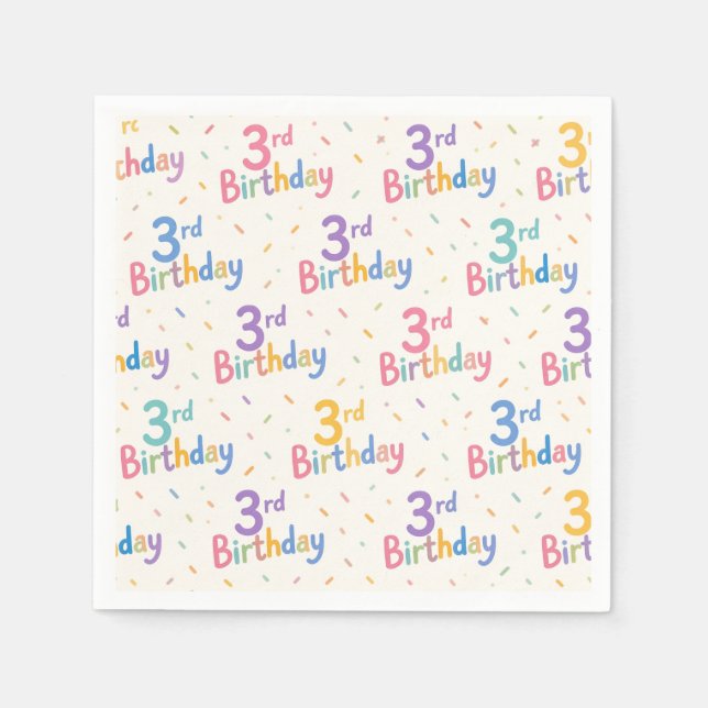 3. Geburtstag Papier-Tischdecken, Dritter Geburtst Serviette (Vorderseite)