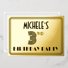 3. Geburtstag Party — Art Deco Stil "3" & Name Folieneinladung