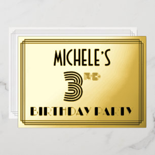 3. Geburtstag Party — Art Deco Stil "3" & Name Folieneinladung