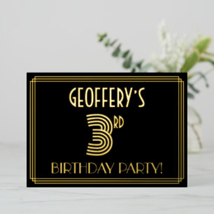 3. Geburtstag Party — Art Deco Stil "3" + Name Folieneinladung