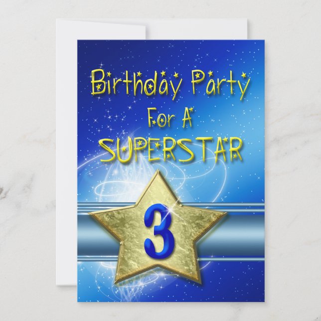 3. Geburtstag Party Einladung für einen Superstar. (Vorderseite)