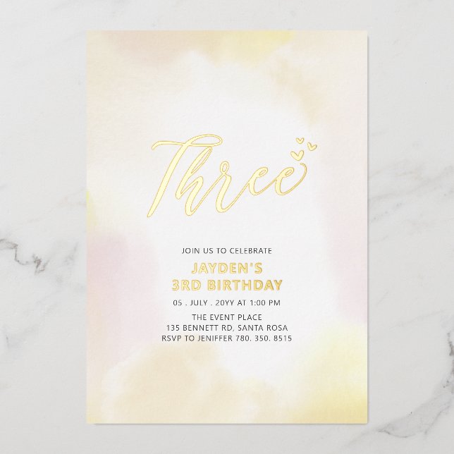 3. Geburtstag Party Folieneinladung (Vorderseite)