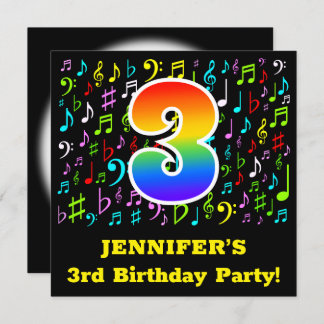 3. Geburtstag Party: Fun Music Symbols, Regenbogen Einladung