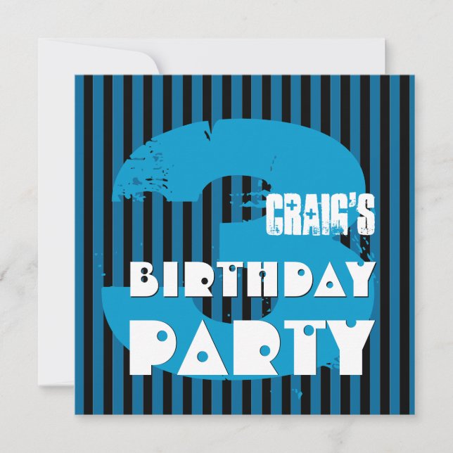 3. Geburtstag Party Grunge and Stripes Z03P Einladung (Vorderseite)
