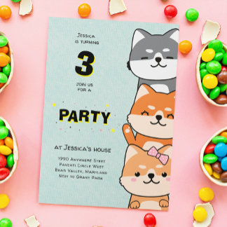 3. Geburtstag Party Niedlich Shiba in drei Jahre a Einladung