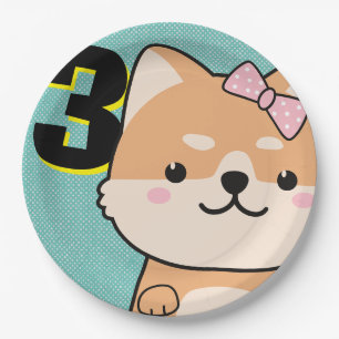3. Geburtstag Party Niedlich Shiba Inu Puppy Yuki Pappteller