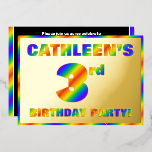 3. Geburtstag Party — Spaß, Regenbogenspektrum "3" Folieneinladung