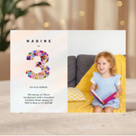 3. Geburtstag Pastel Pink Florals Foto Einladung