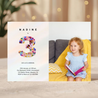 3. Geburtstag Pastel Pink Florals Foto Einladung