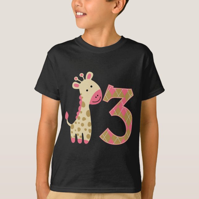 3. Geburtstag Pink Giraffe T-Shirt (Vorderseite)