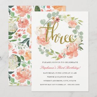 3. Geburtstag Pink Gold Blumenstrauß Einladung