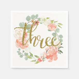 3. Geburtstag Pink Gold Floral Wreath Napkin Serviette