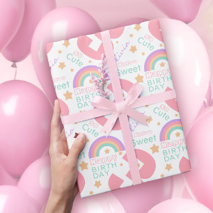 3. Geburtstag Pink Rainbow Wrapping Paper Geschenkpapier