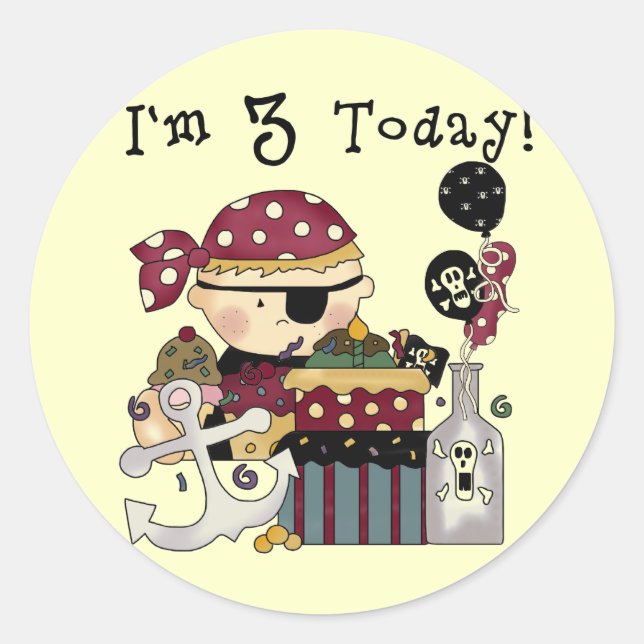 3. Geburtstag Pirate Tshirts and Gifts Runder Aufkleber (Vorderseite)
