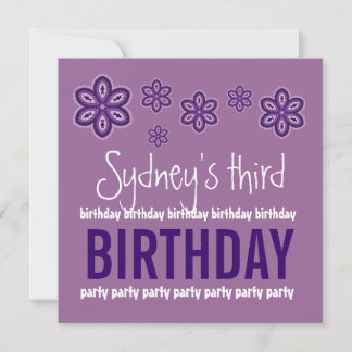 3. Geburtstag - Purple Flowers Individuelle Name T Einladung