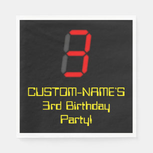 3. Geburtstag: Red Digital Clock Style "3" + Name Serviette