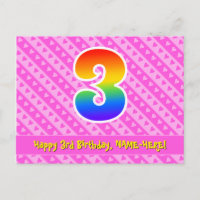 3. Geburtstag: Rosa Streifen und Herz, Regenbogen 