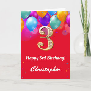 3. Geburtstag Rot und Gold farbige Ballons Karte