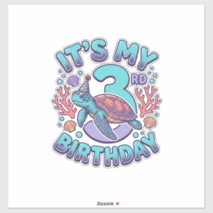 3. Geburtstag Schildkröte Vintage Gravur Design_1 Aufkleber