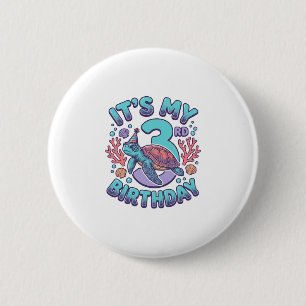 3. Geburtstag Schildkröte Vintage Gravur Design_1 Button