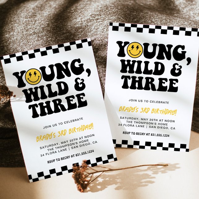 3. Geburtstag Smiley Bolt, Young, Wild & Three Einladung (Von Creator hochgeladen)