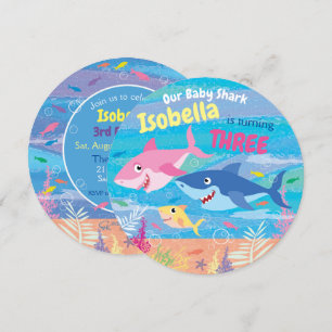 3. Geburtstag, unter dem Meer, 3 Haie, Party Einladung