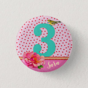 3. Geburtstag Vintage böhmische Blume Button