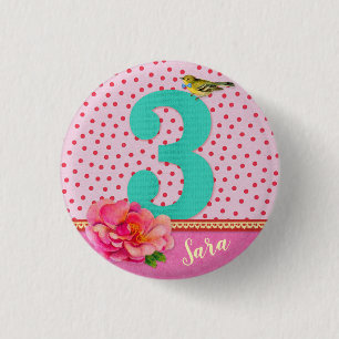 3. Geburtstag Vintage Boho Blumen Button