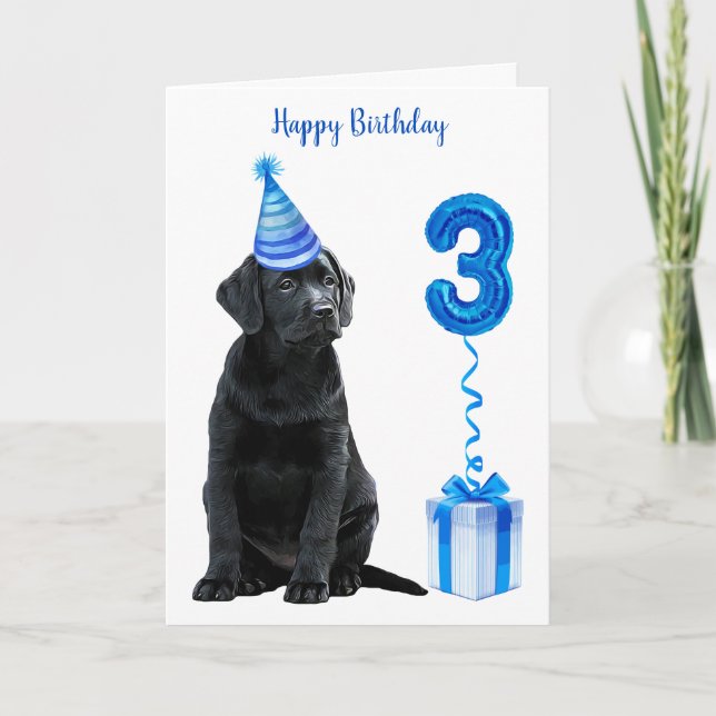 3. Geburtstag Welpenthema - Niedlicher Hund Blue B Karte (Vorderseite)