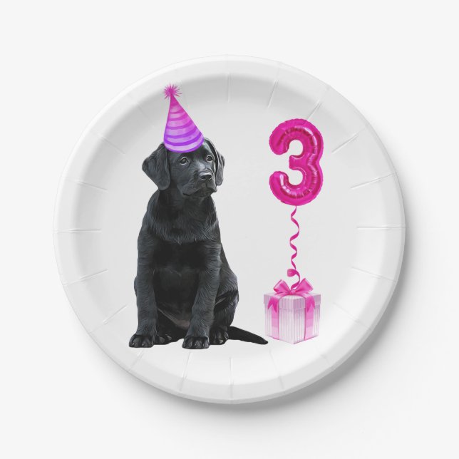 3. Geburtstag Welpenthema - Niedlicher Hund Pink G Pappteller (Vorderseite)