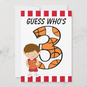 3. Geburtstags-Rot-Weiß-Basketball-Spieler v2 Einladung