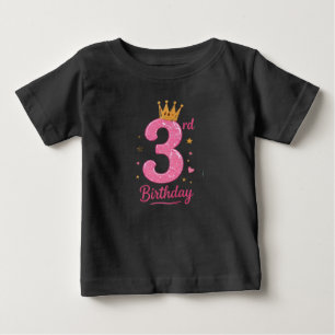 3. Geburtstags-T-Shirt für Kleinkinder Rosa Glitte Baby T-shirt