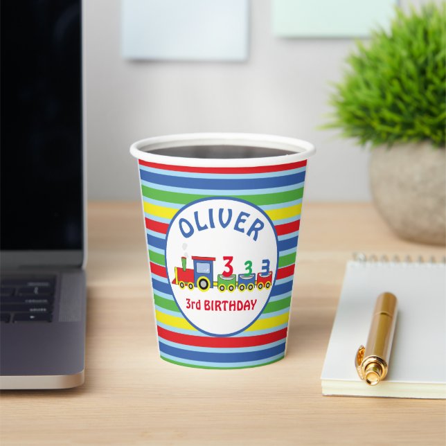 3. Geburtstagsbahn Personalisischer Name Pappbecher (InSitu)