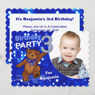3. Geburtstagsbär Party Custom Foto Einladung