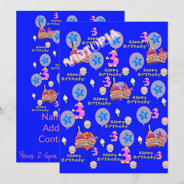 3. Geburtstagseinladung zum Geburtstag #3 Einladung (Vorne/Hinten)