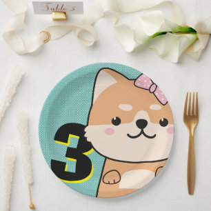 3. Geburtstagsfeier Süßer Shiba-Inu-Welpe Engel Pappteller