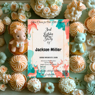 3. Geburtstagsfox, Eule und Hirsch Einladung