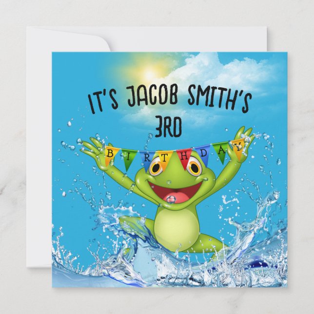 3. Geburtstagsfrog Jumplning im Wasser Einladung (Vorderseite)