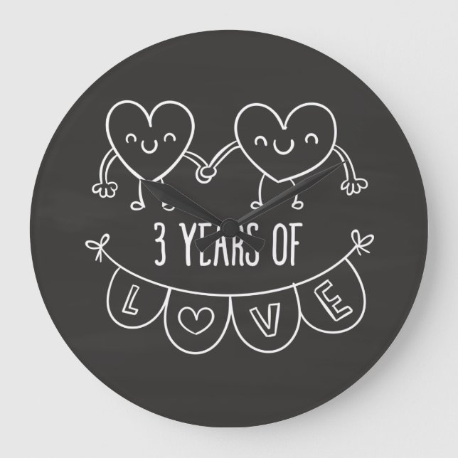 3. Geburtstagsgeschenk Chalk Herz Große Wanduhr (Vorderseite)