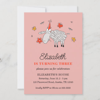 3. Geburtstagshühner Cartoon Niedliches Schafs-Blu Einladung