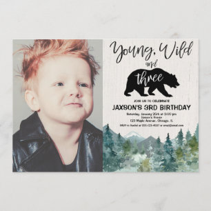 3. Geburtstagsjunge, rustikales Foto junge wilde Einladung