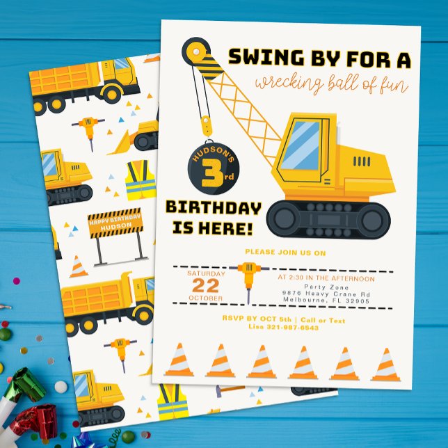 3. Geburtstagskrane Einladung (Construction Vehicle Birthday Invite)