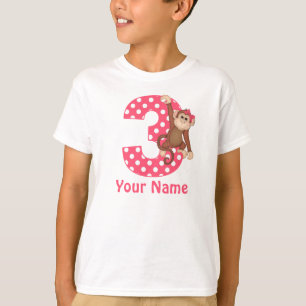 3. Geburtstagsmonkey Girl Personalisiertes Shirt