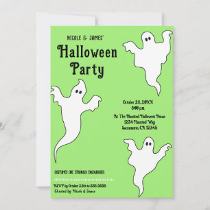 3 Geister Grüne Schwarze Whimsical Halloween-Party Einladung